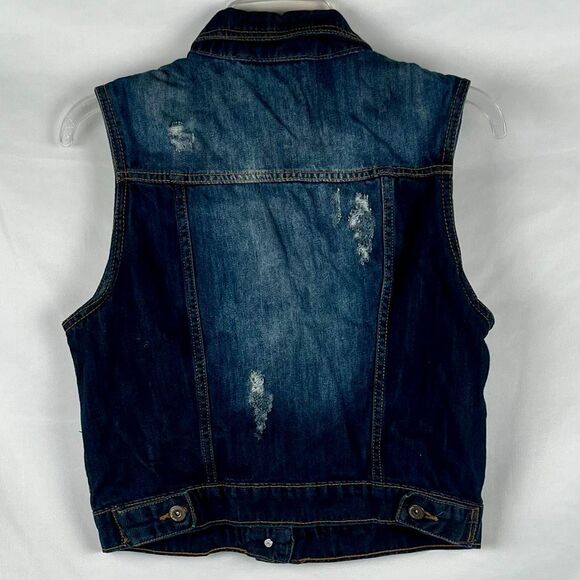C'est Toi Dark Wash Distressed Sleeveless Denim Vest M - Picture 2 of 9